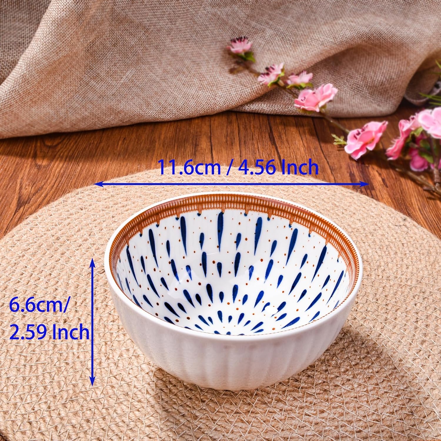 Japanese Ceramic Rice Bowl Set of 2 with Chopsticks, Small Porcelain Bowls for Soup, Grains, Snacks & Side Dishes,Dishwasher & Microwave Safe