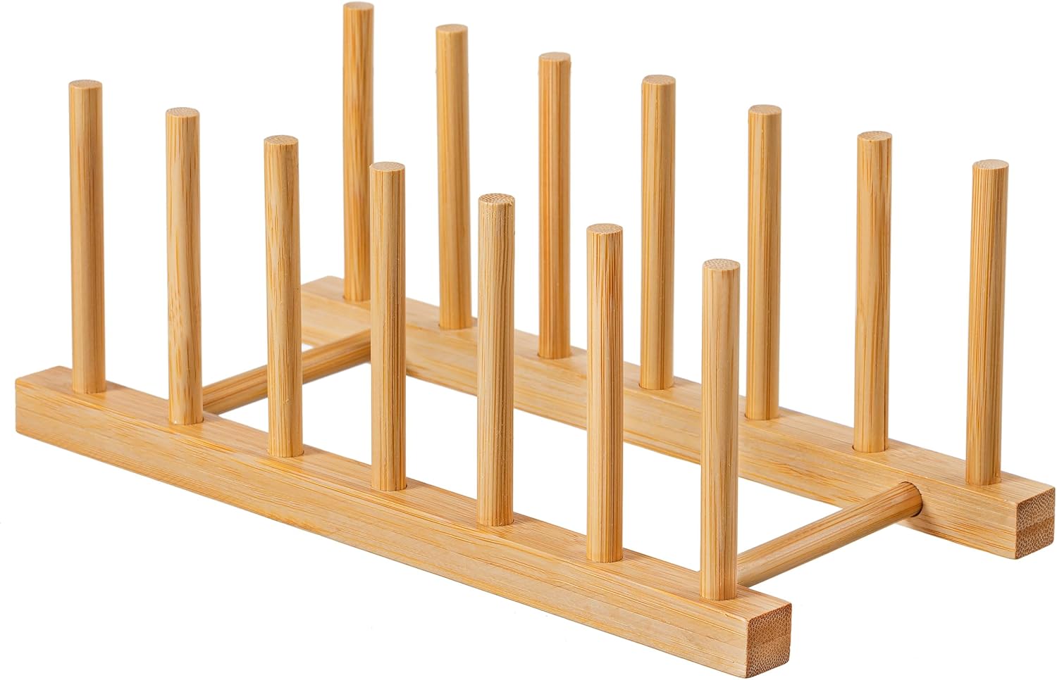 HBlife 2pcs Bamboo Dish Plate Bowl Cup Book Pot Lid Cutting Board Drying Rack Stand Drainer Storage Holder Organizer Kitchen Cabinet（Keep Dry）