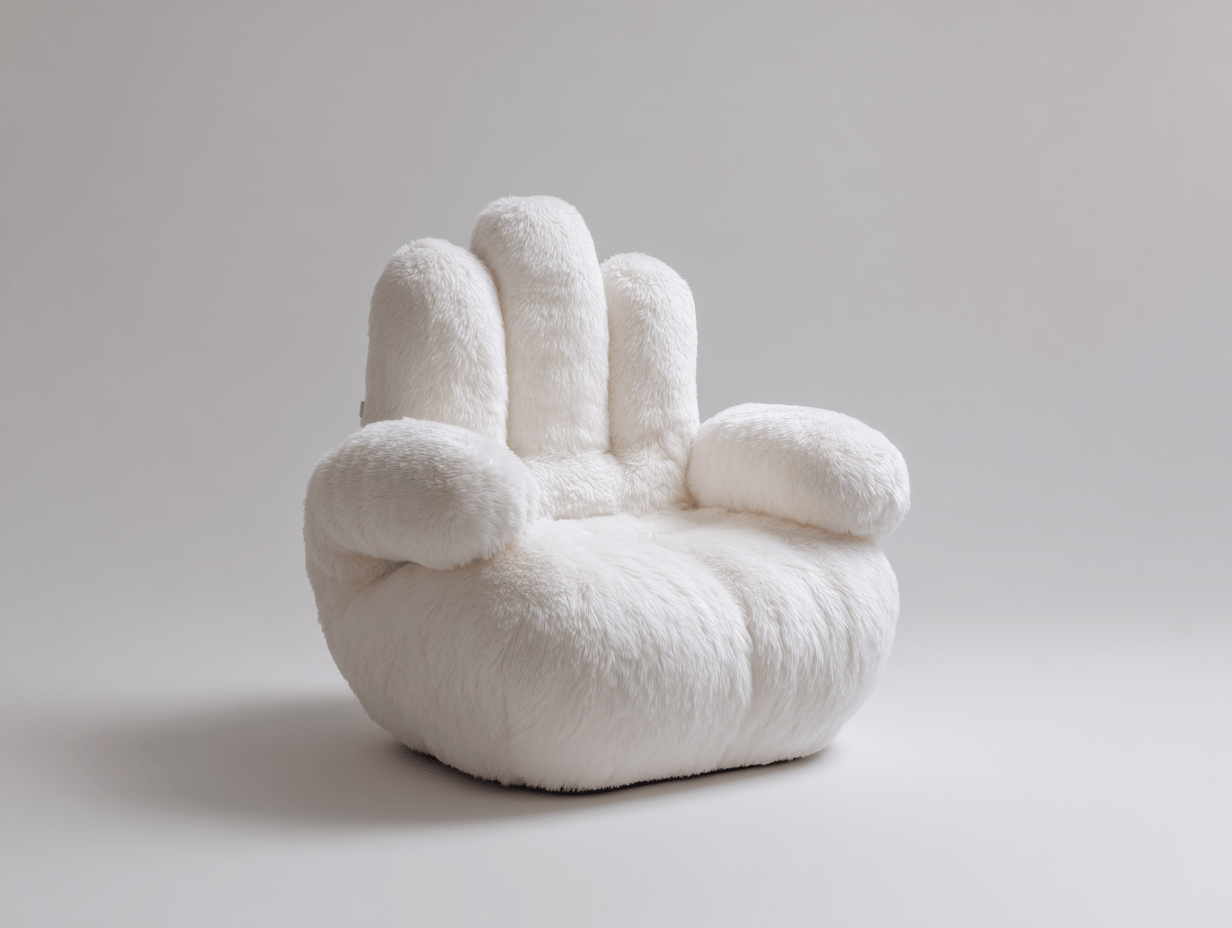 Sillón acolchado de felpa 95×95×100 cm – blanco – diseño creativo en forma de mano