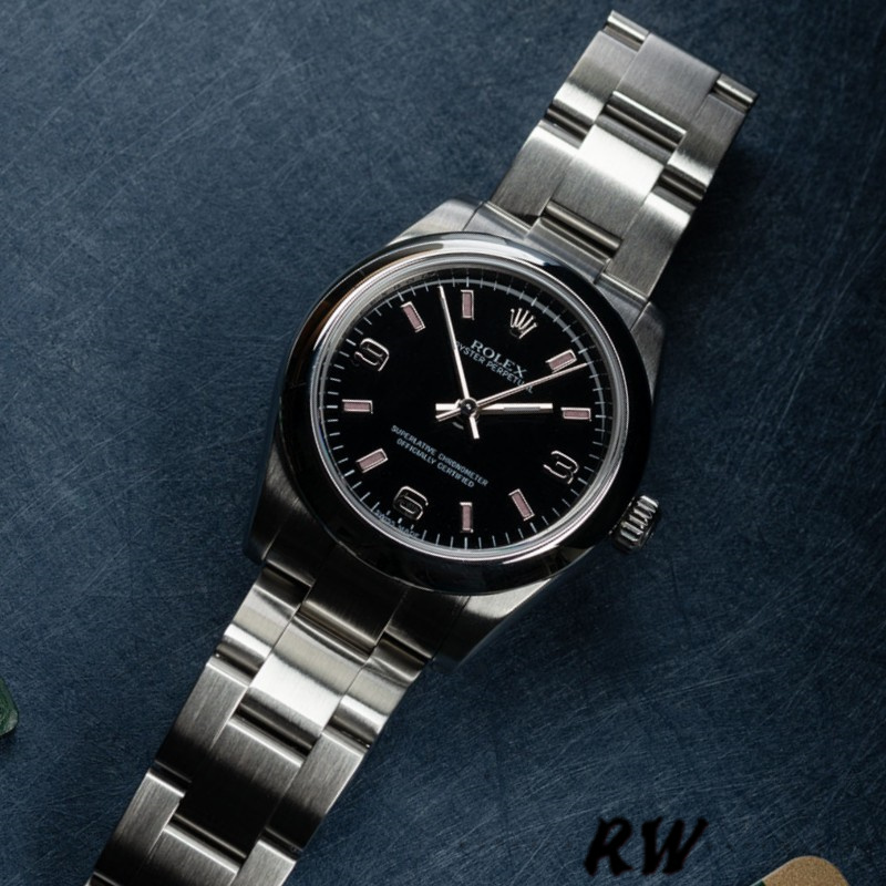 Rolex Oyster Perpetual 177200 Black Dial Pink Baton 31mm Lady Replica Watch