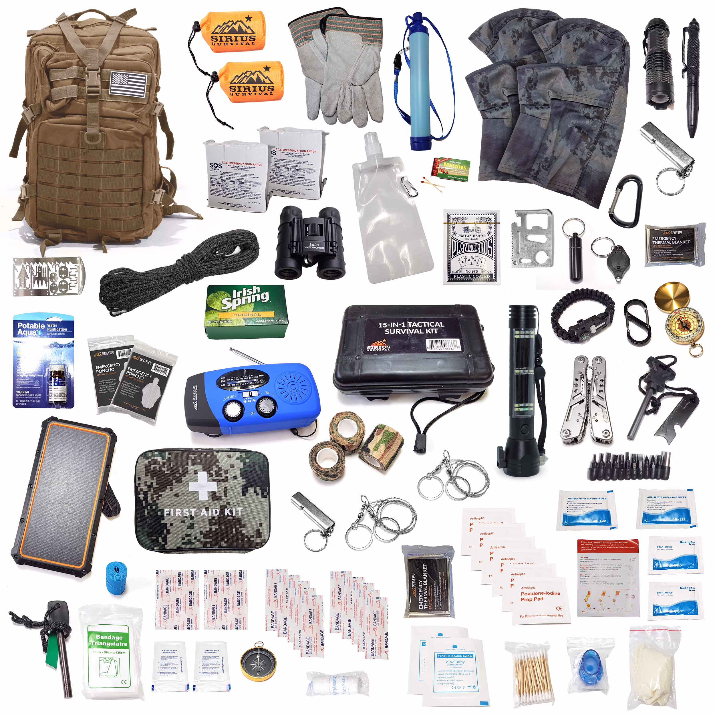 Pre-Packed Emergency Survival Kit/Bug Out Bag for 2 - Over 175 Total Pieces of Disaster Preparedness Supplies for Hurricanes, Floods, Earth Quakes & Other Disasters, Black - Image 3