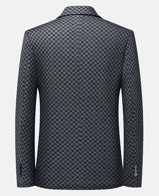 Basic Lapel Neck Checkerboard Double Button Blazer