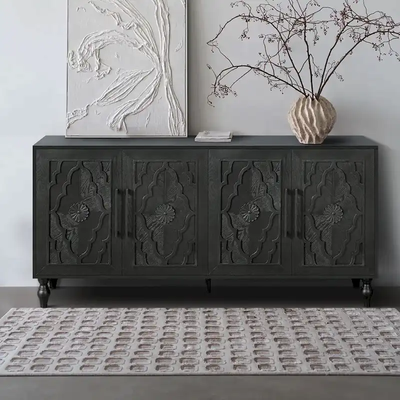 Large Floral Carved Storage Cabinet - Sideboard Buffet