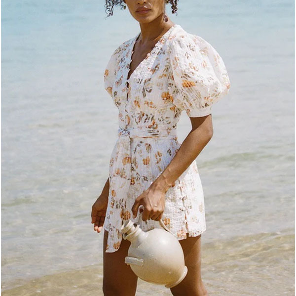 Ladies Holiday Floral Print Short Dress