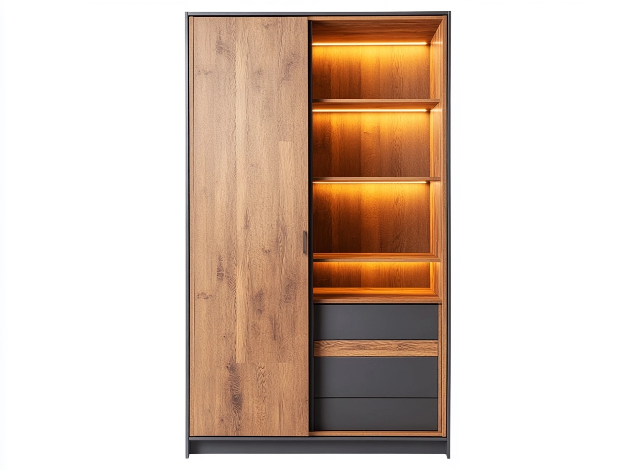 Armario moderno de madera nogal y negro con iluminación LED para dormitorio 200x120x60cm funcional y elegante MZ5630630
