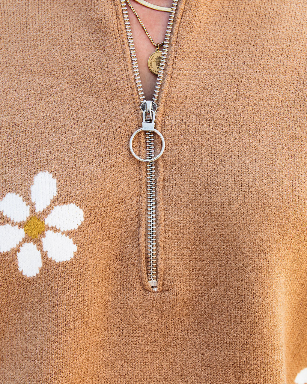 Prettiest Daisy Half Zip Pullover Sweater - Tan - Se7enfashion