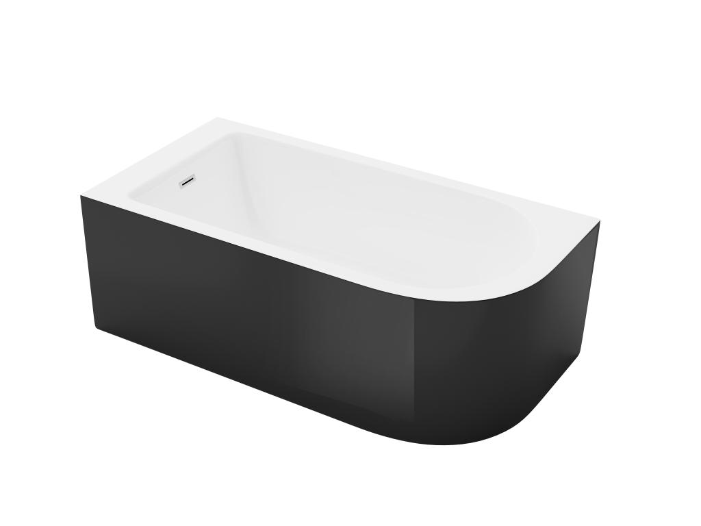 Bañera esquinera- 240L- 170 x 75 x 58 cm- Negro brillante- Ángulo izquierdo- ANIKA