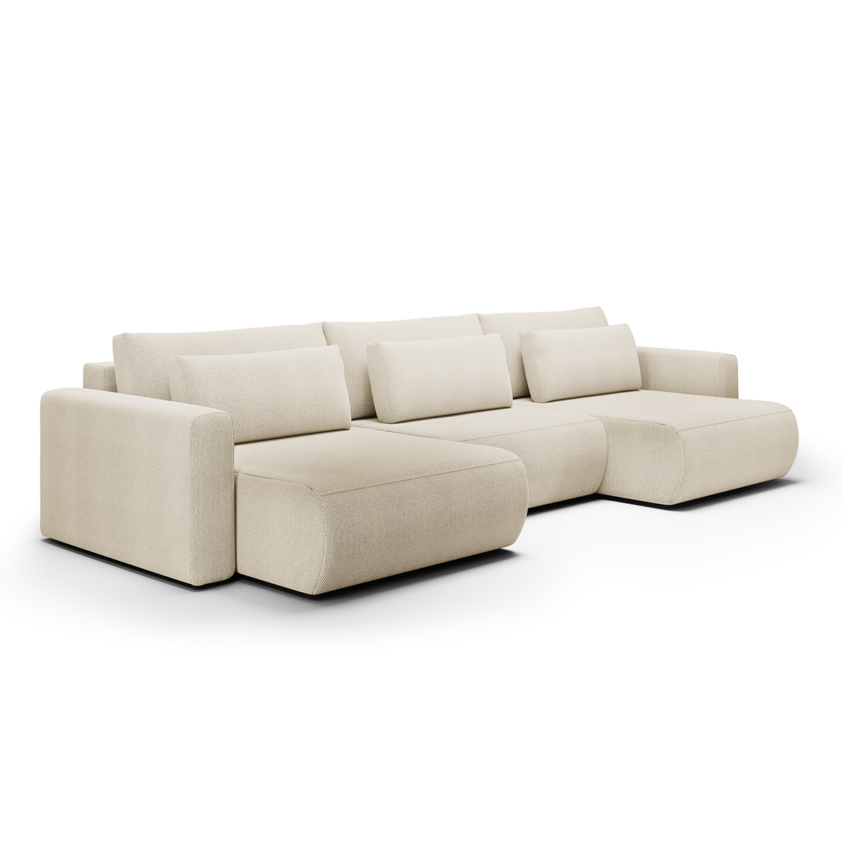 Sofá panorámico de 4 plazas convertible con arcón de madera de pino, color beige uj1206i2