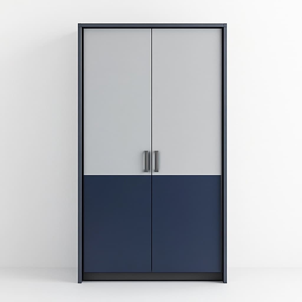 Armario moderno gris y azul de MDF resistente, gran capacidad de almacenamiento, 200x120x50 cm