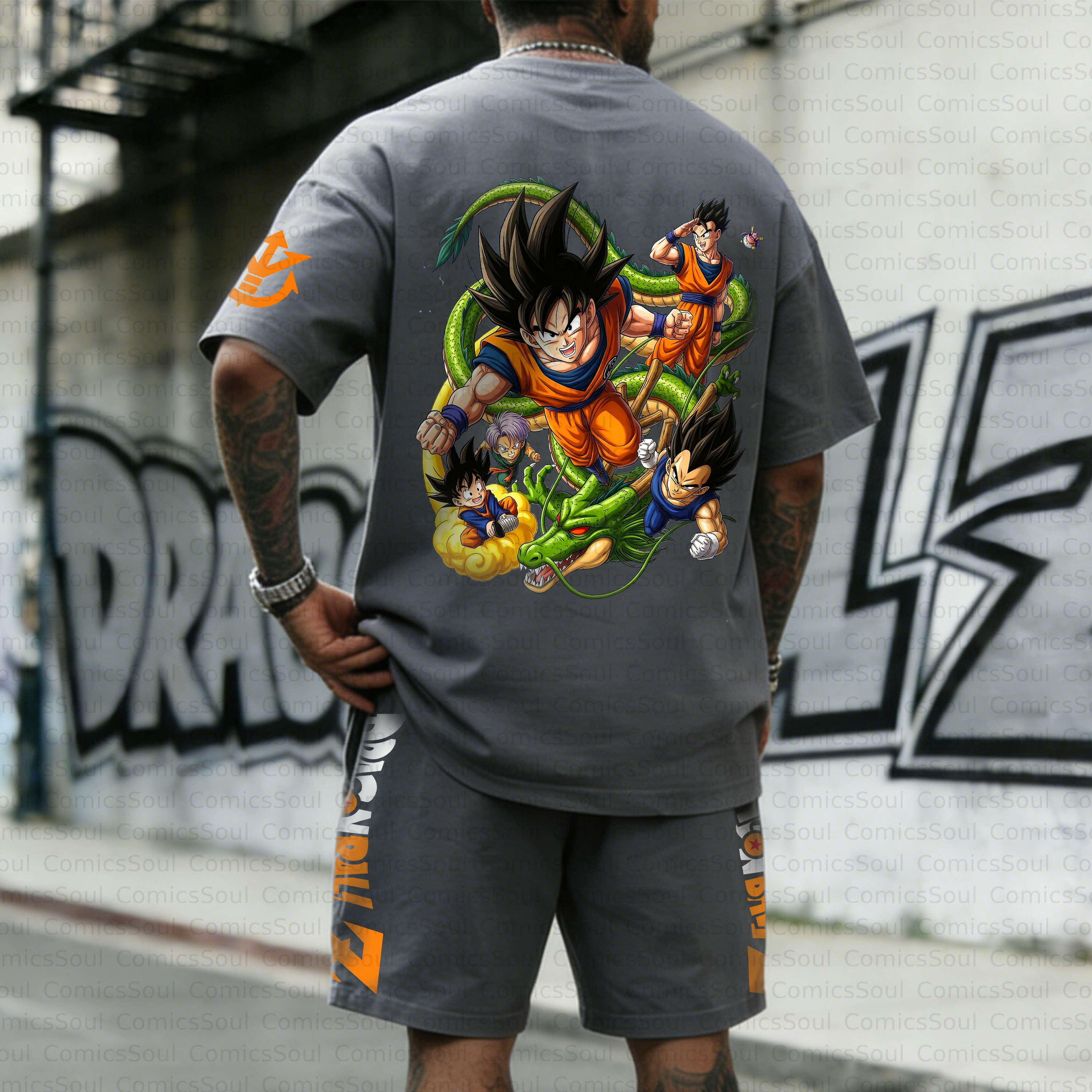 Unisex Anime Inspired Vintage T-shirt& Shorts 2 Pieces Set