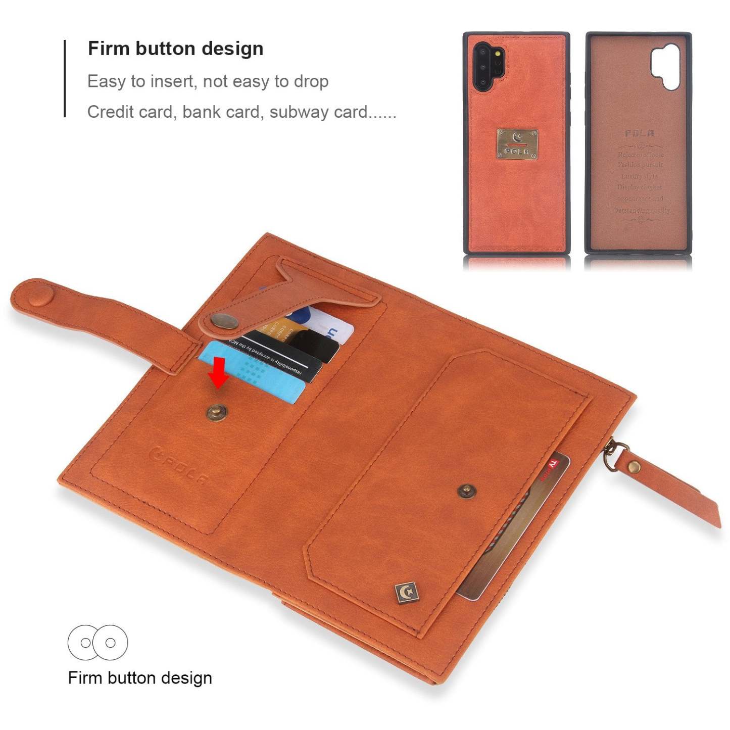 POLA Samsung Wallet Case , Leather Zipper Purse Detachable Magnetic 10 Card Slots Money Pocket Clutch Protection Back Cases Cover