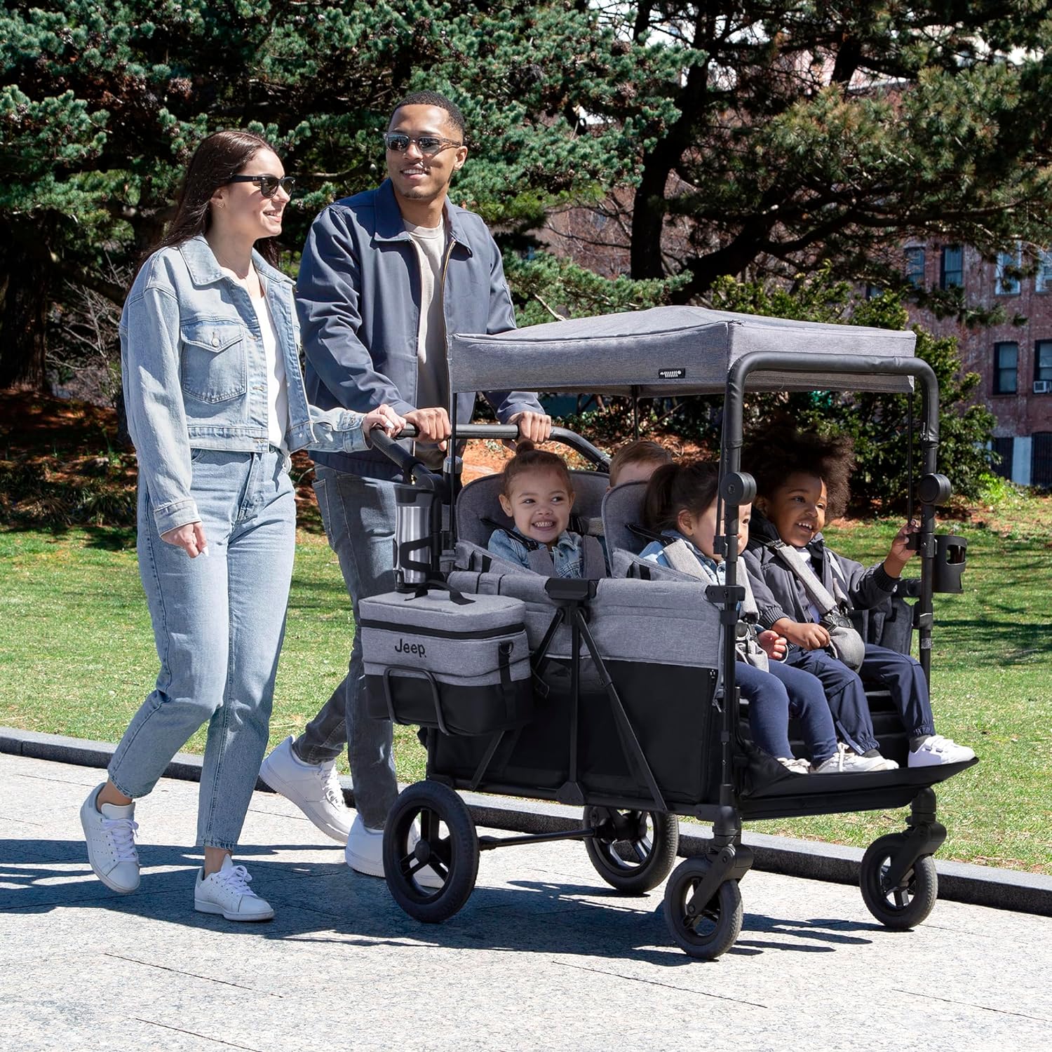 Jeep Wrangler Deluxe 4 Seater Stroller Wagon by Delta Children Premium Quad Stroller Wagon