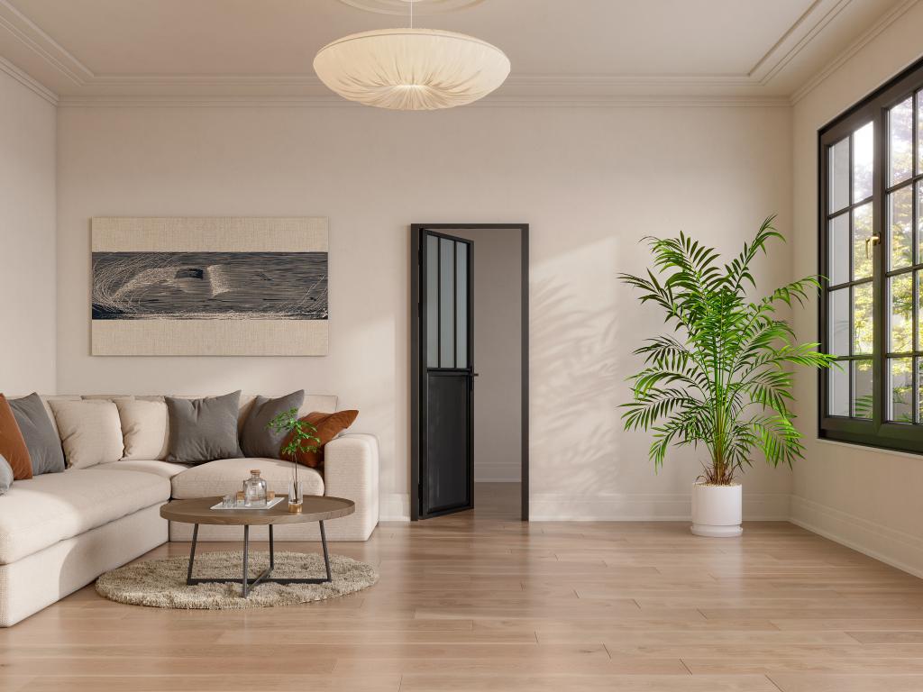 Puerta reversible de aluminio y vidrio templado esmerilado tipo taller - Alt. 204 x L93 cm - Negro - ERMELO