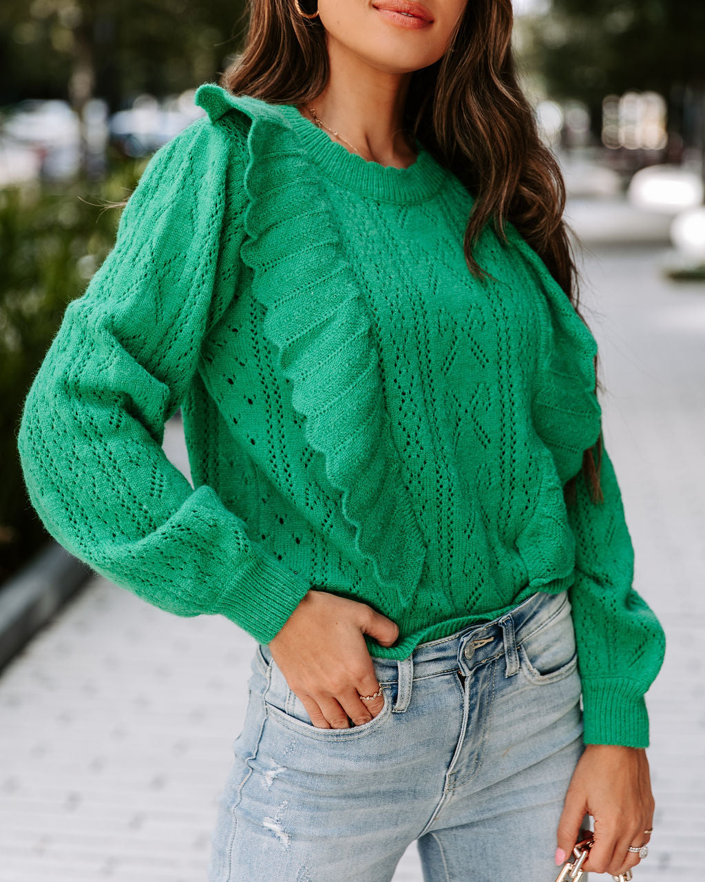 Wilson Knit Ruffle Pullover Sweater - Kelly Green - SALE - Se7enfashion