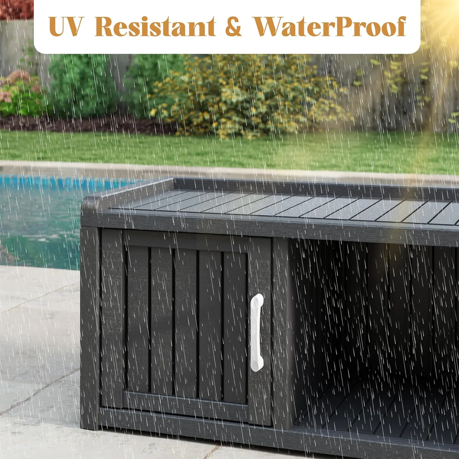 KAMABOKO Outdoor Shoe Storage Cabinet, Waterproof UV-Resistant Entryway Storage Bench Indoor Outdoor with 2 Barn Doors, Adjustable Shelves for Entryway, Bedroom, Hallway,Living Room(Black) - Image 17