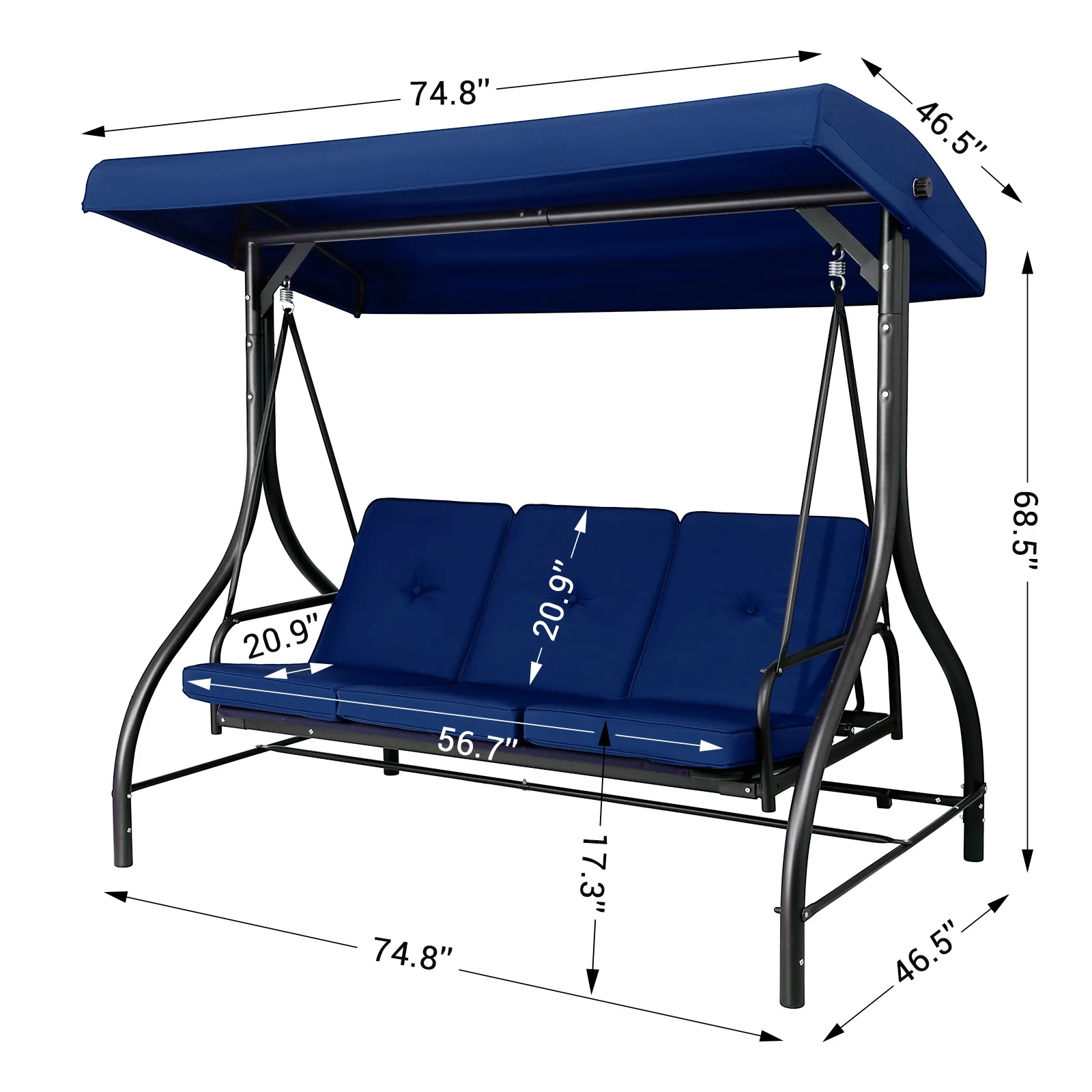 Arlopu 3 Person Porch Swing Outdoor Converting Canopy Swing Glider with Canopy - Image 32