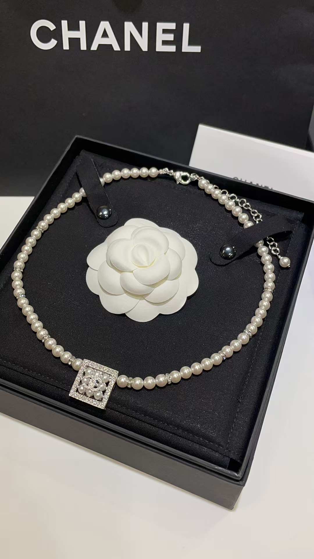 Chanel Square Pendant Pearl Necklace - Original Replica Club