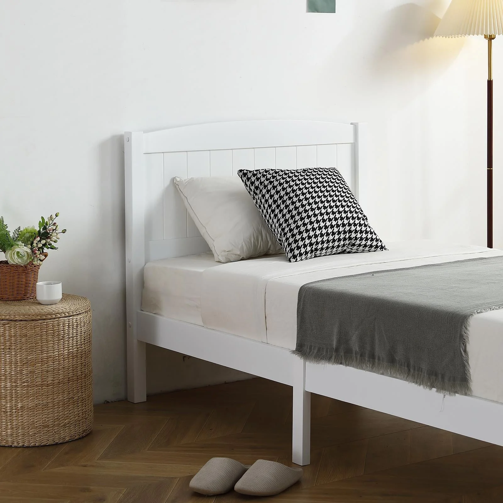 Zimtown Twin Bed Frame,Solid Pine Wood Kids Twin Platform Bed Frame, Bedroom Twin Bed with Headboard for Adults, White - Image 10