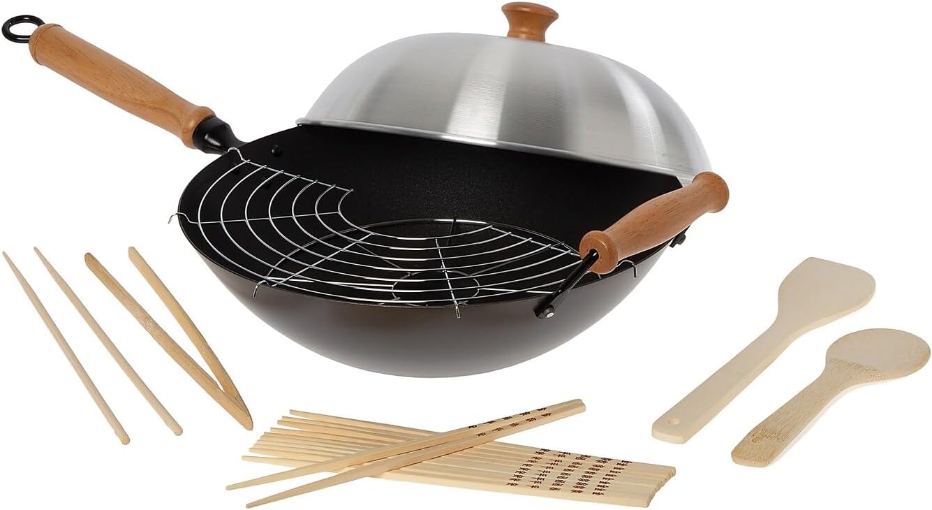 Joyce Chen 22-9938, Pro Chef 14 Inch 10 Piece Excalibur Non-Stick Wok Set