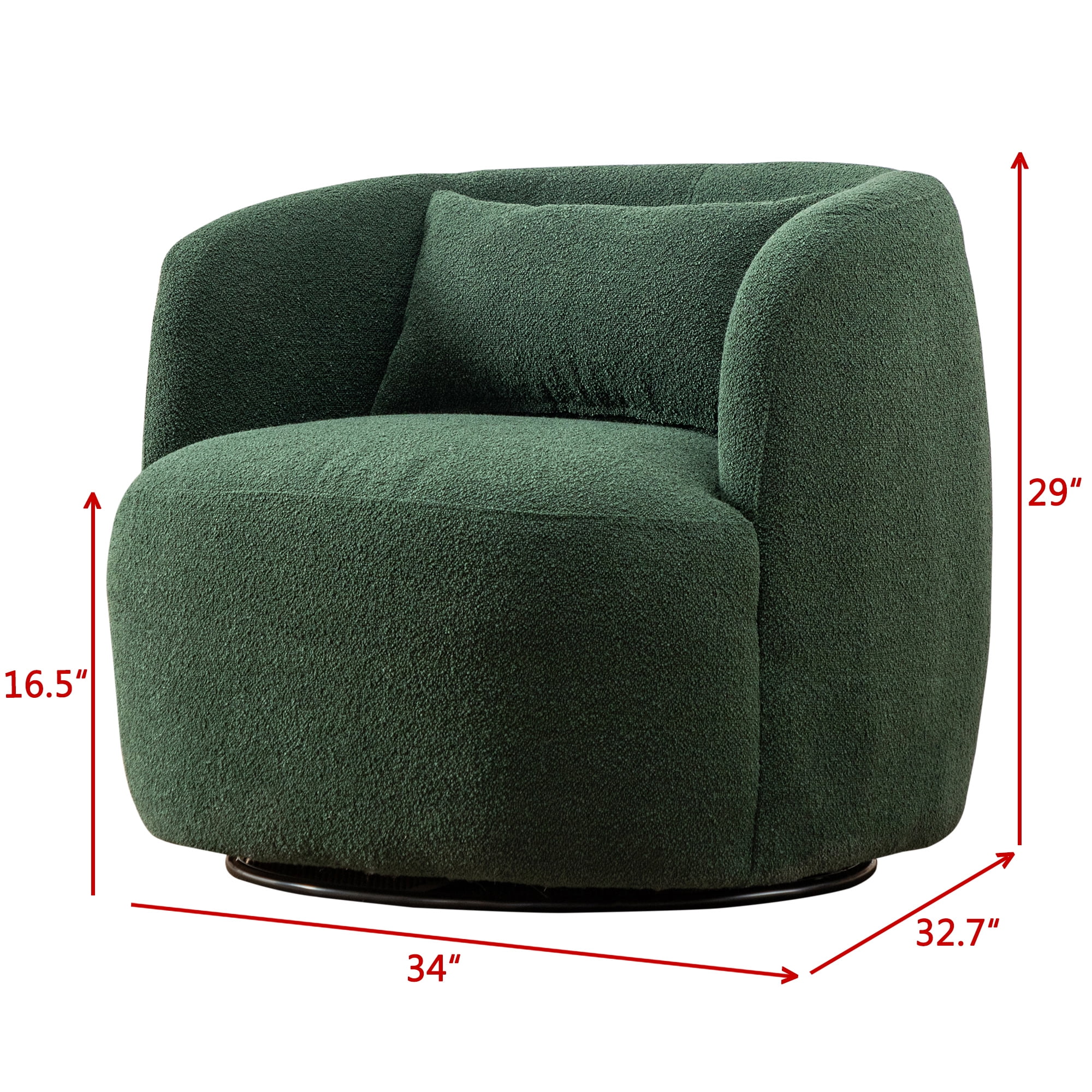 34" Wide Boucle Swivel Barrel Chair, No Assembly Round Upholstered Armchair Accent Chair Single Sofa Chair with Toss Pillow for Living Room and Bedroom, Taupe - Image 35