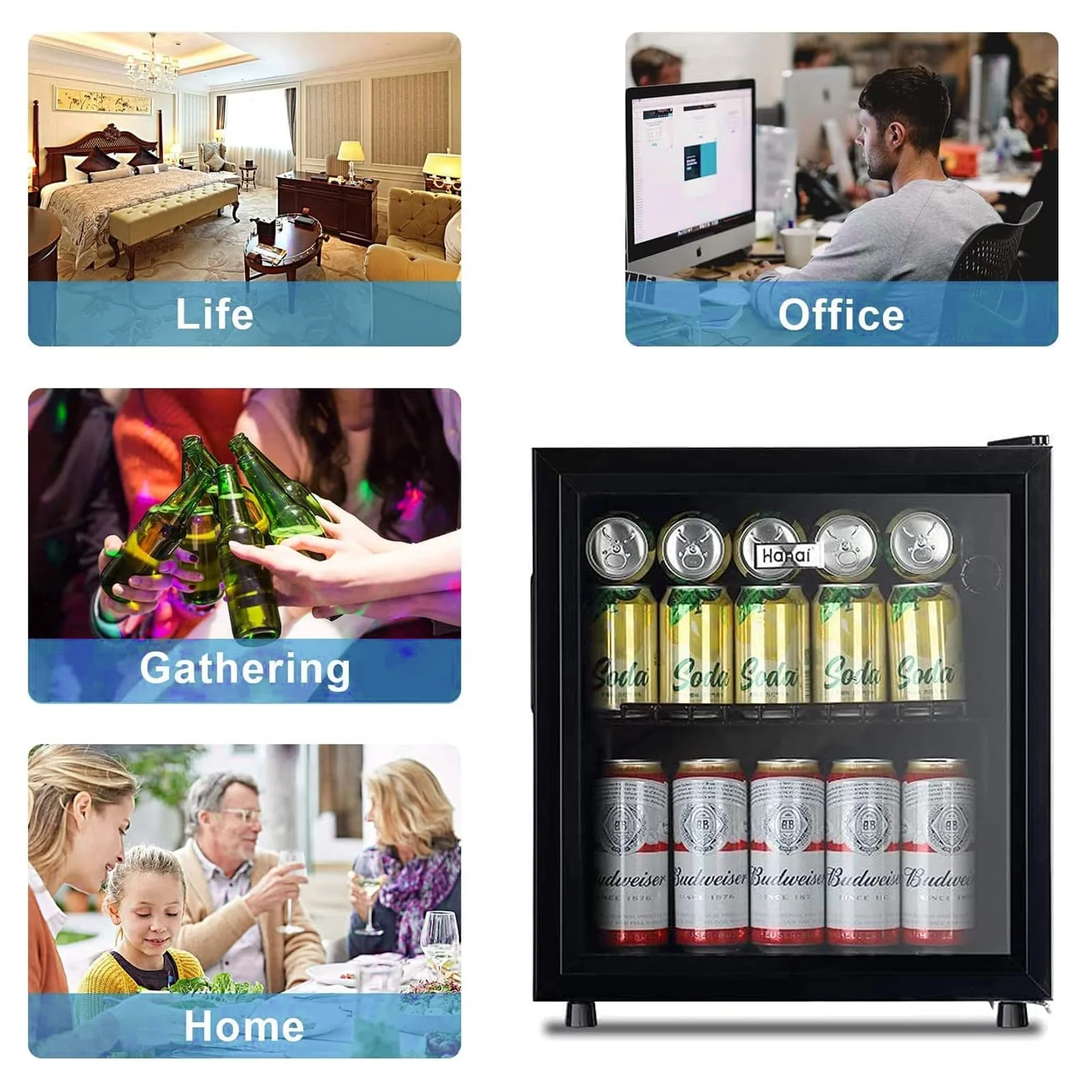 62-Can Beverage Cooler and Refrigerator, Small Mini Fridge for Home, Office or Bar with Glass Door and Adjustable Removable Shelves-Perfect for Soda Beer or Wine, Stainless Steel, 1.6 Cu.Ft. - Image 6