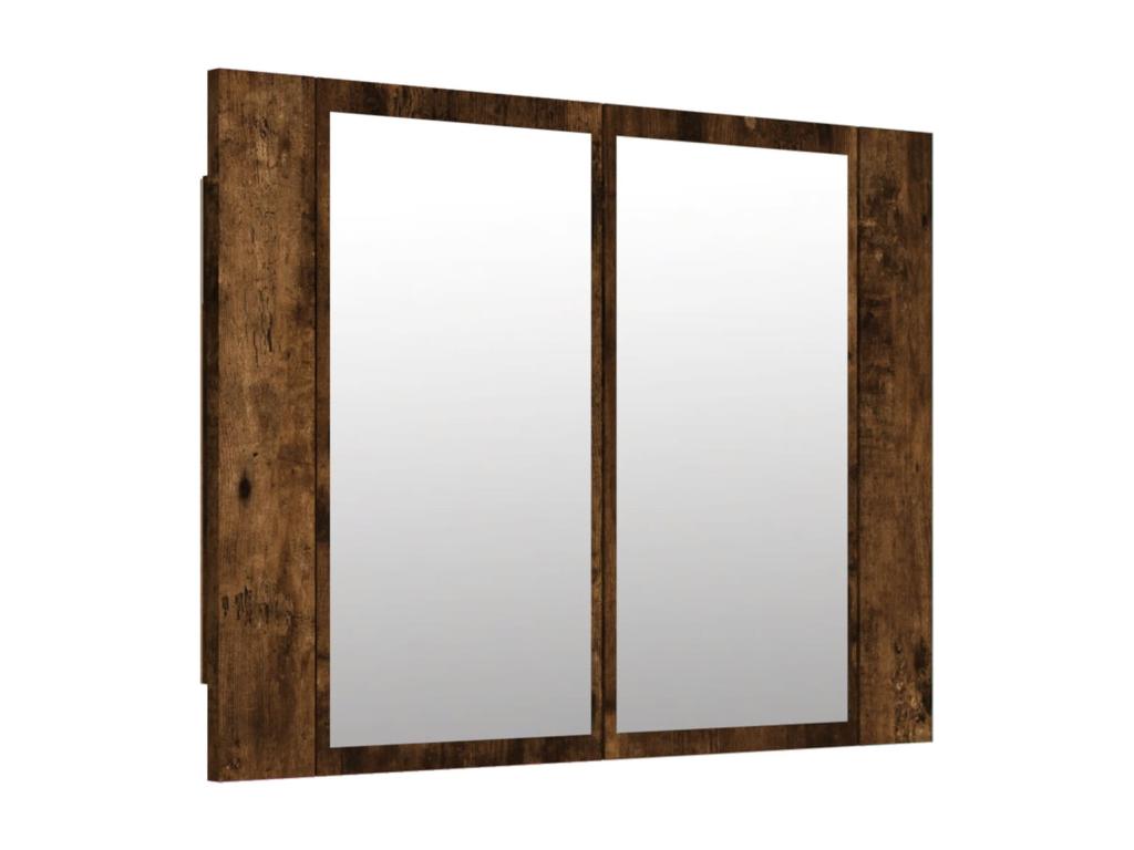 Armario con espejo LED madera roble ahumado 60x12x45 cm
