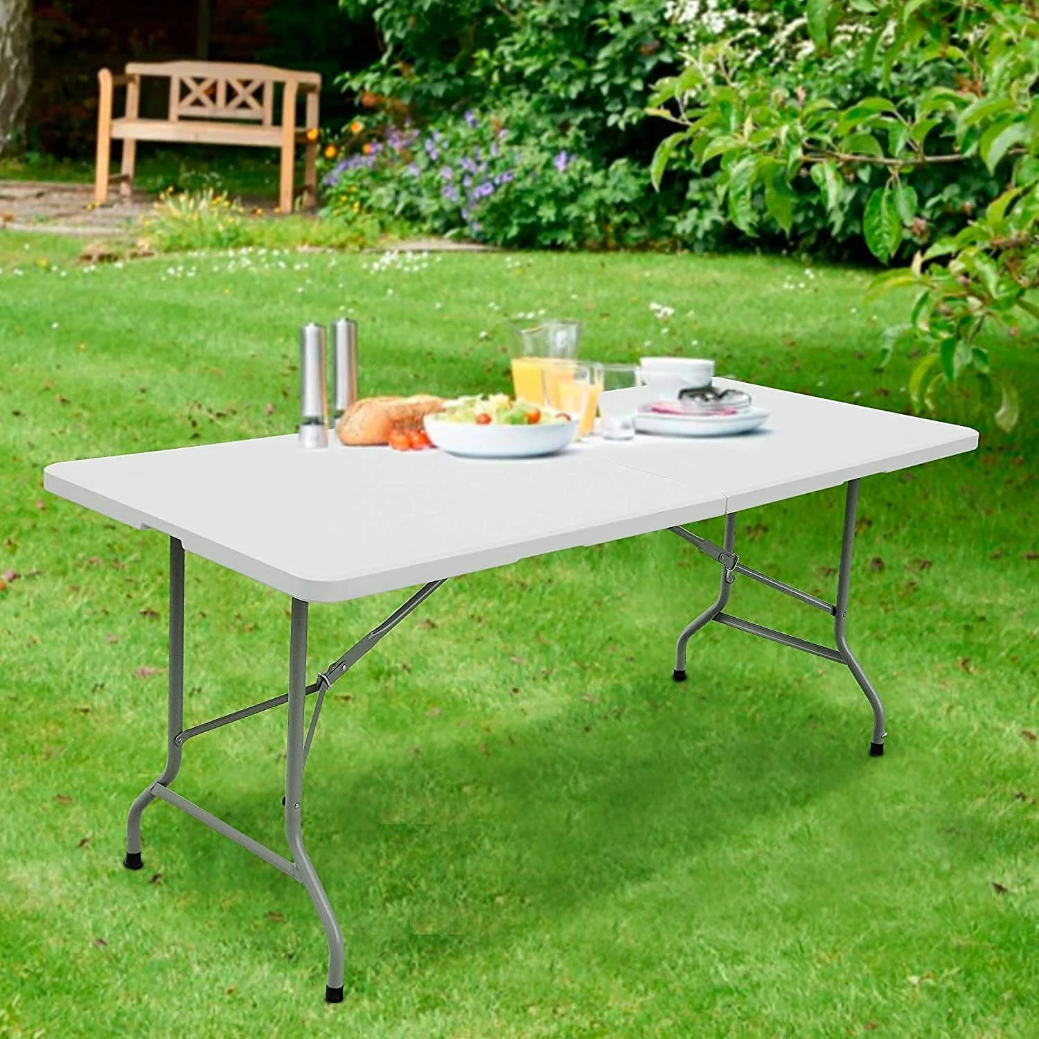 Amazing for less 8ft Folding Table White Plastic Portable Long Foldable Tables Indoor Outdoor Party Picnic Camping Fold Table 8 Foot (4ft, 6ft, 8ft) - Image 8