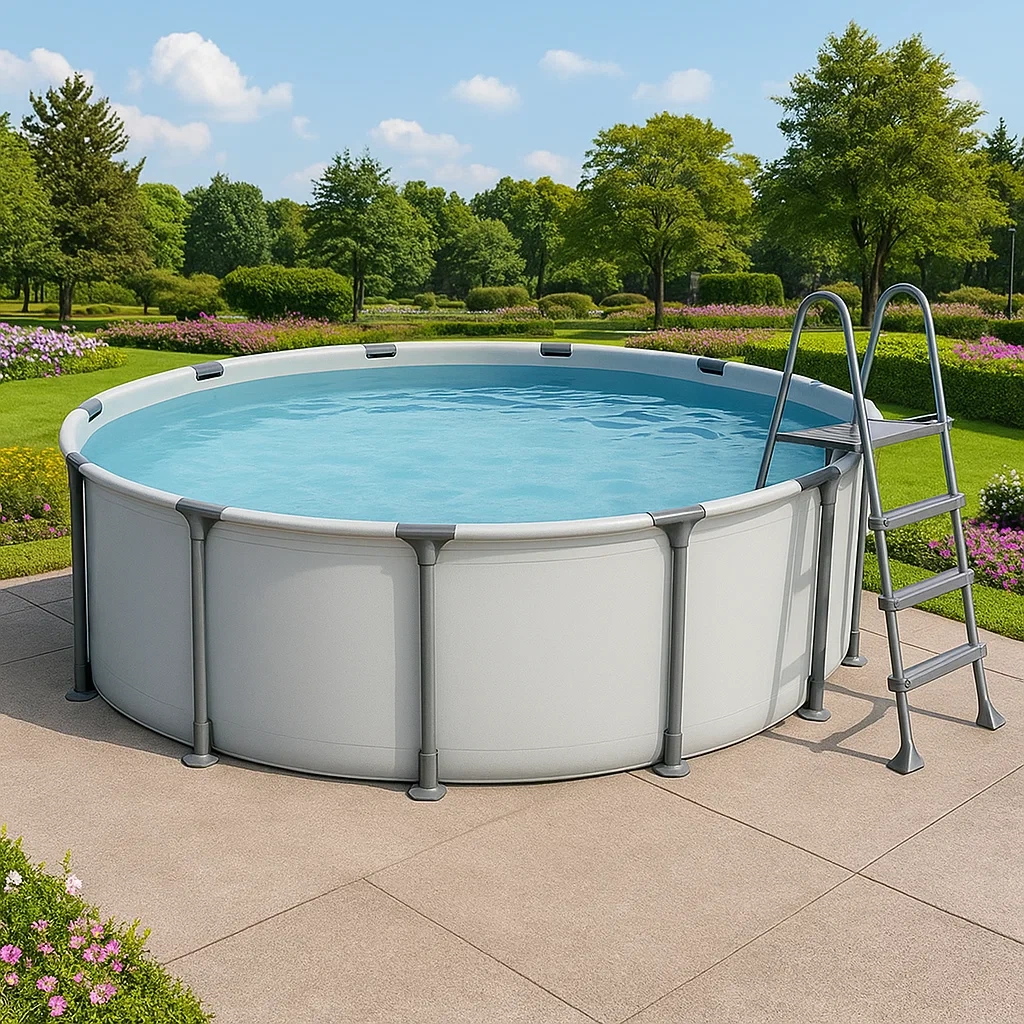Piscina tubular redonda 358x98 cm, color blanco/gris, con filtro y escalera jclwRqj267jp