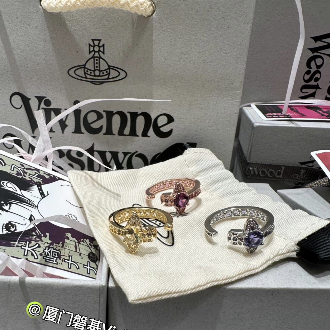 Vivienne Westwood Multi Color Diamond Saturn Ring - Original Replica Club