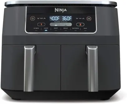 Ninja Foodi 10QT 6-in-1 DualZone Smart XL Air Fryer, 2 Independent 5QT Baskets, Smart Cook Thermometer, Match Cook, Smart Finish, Air Fry, Roast, Bake, Dehydrate, Reheat, Grey, DZ550