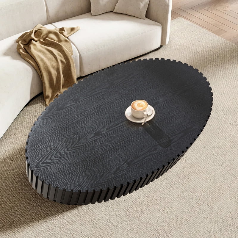 FFH 43.7 inch Oval Coffee Table for Living Room,Handcraft Rustic Corner Coffee Table Nature Wood Relief Sturdy Pedestal for Apartmen,Side Table Centre Table,Nature Wood - Image 72