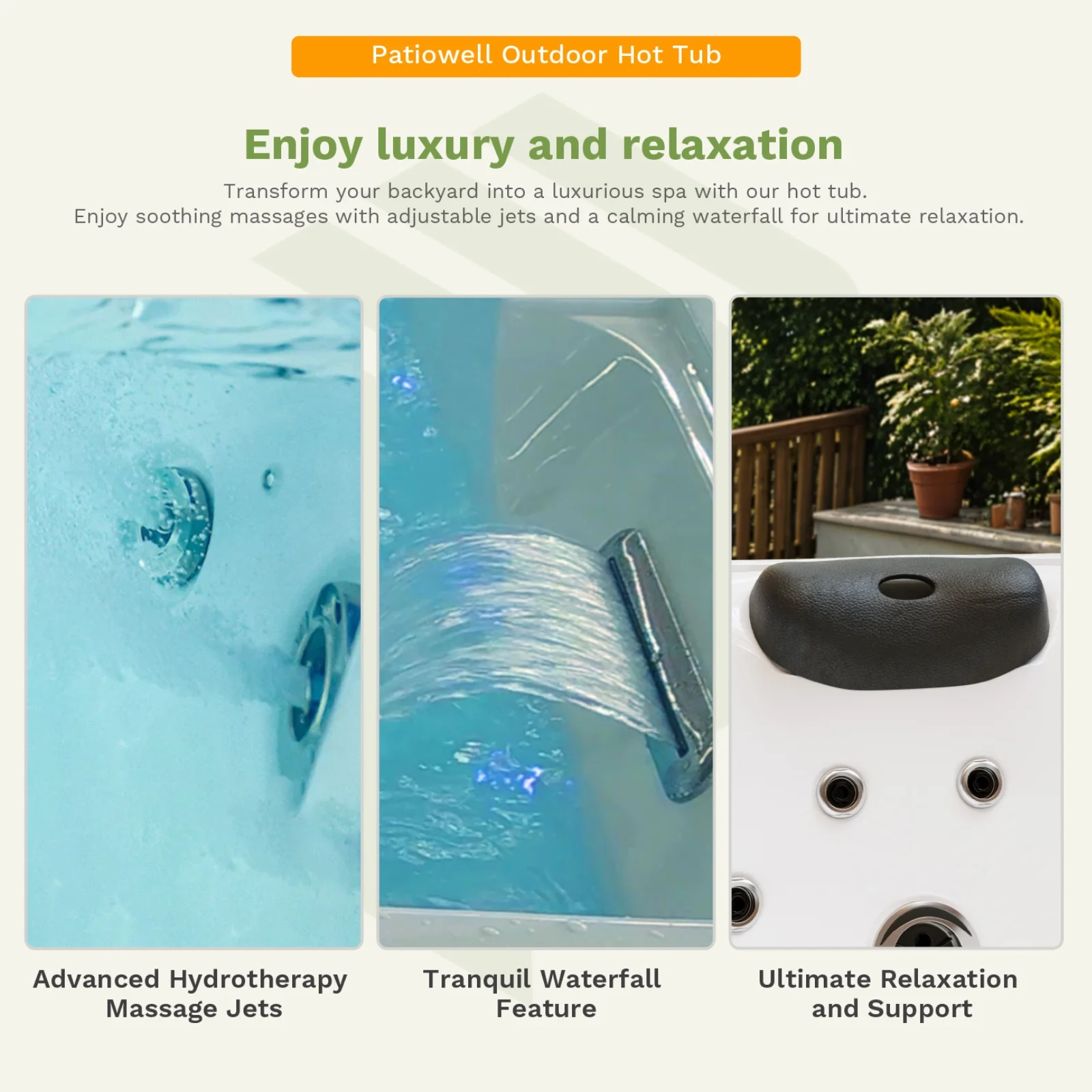 Patiowell 2 Person Home Spa Hot Tub for Outdoor, with 41pcs Massage Jets, LED lighting, Built-In Water Purification System, 900L, Black - Image 5