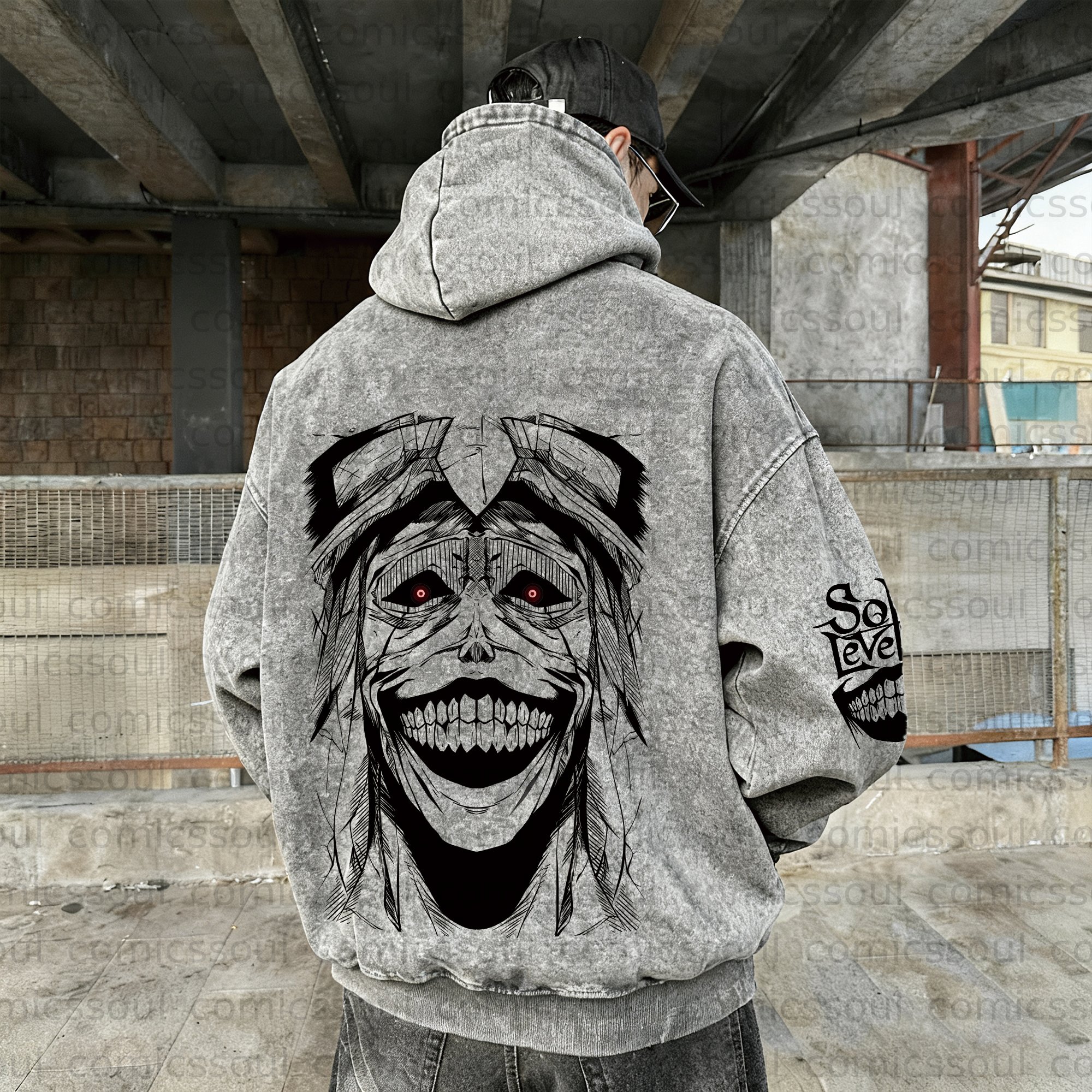 Unisex  Anime Graphic Water wash Streetwear Vintage Hoodie