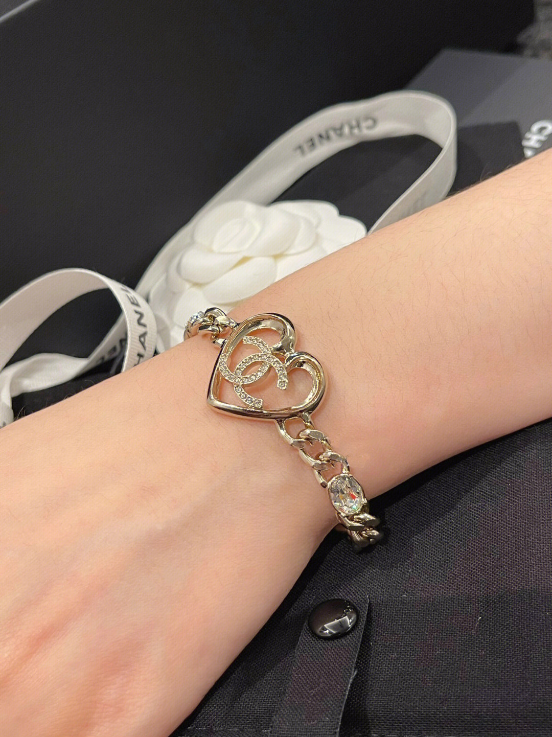 Chanel Hollow Heart Chunky Cuban Chain Bracelet - Original Replica Club
