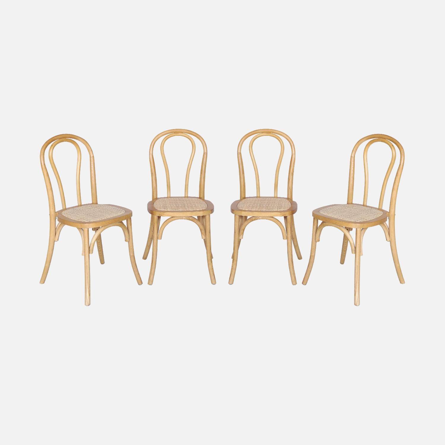 Bastille - Silla vintage de madera y ratán, set de 4