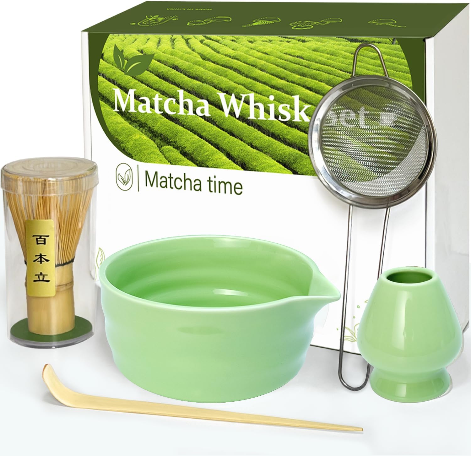 Vaiheng Matcha Whisk Set with Matcha Bowl, Matcha Whisk Holder Matcha Bamboo Whisks, Scoop, Sifter, Mothers Day Gifts for Women Mom Her Girl Friend Home Kitchen Decor Kit for Tea Enthusiasts