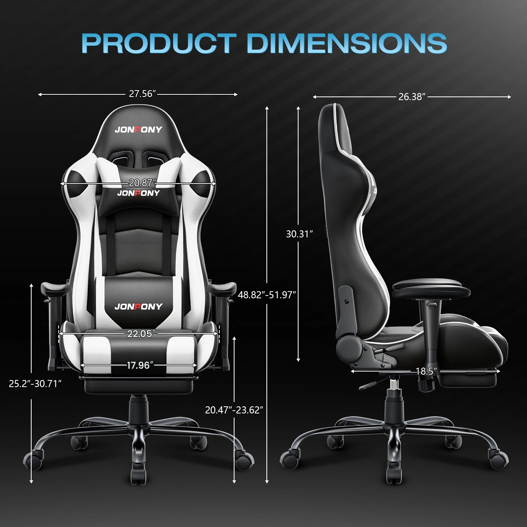 JONPONY Big and Tall 500LBS Gaming Chair, Ergonomic Design, Gamer Chair PU Leather with Footrest and Lumbar Support, High Back Office Chair Support 8 Hours Long Sitting,Red Computer Chair,Red - Image 64
