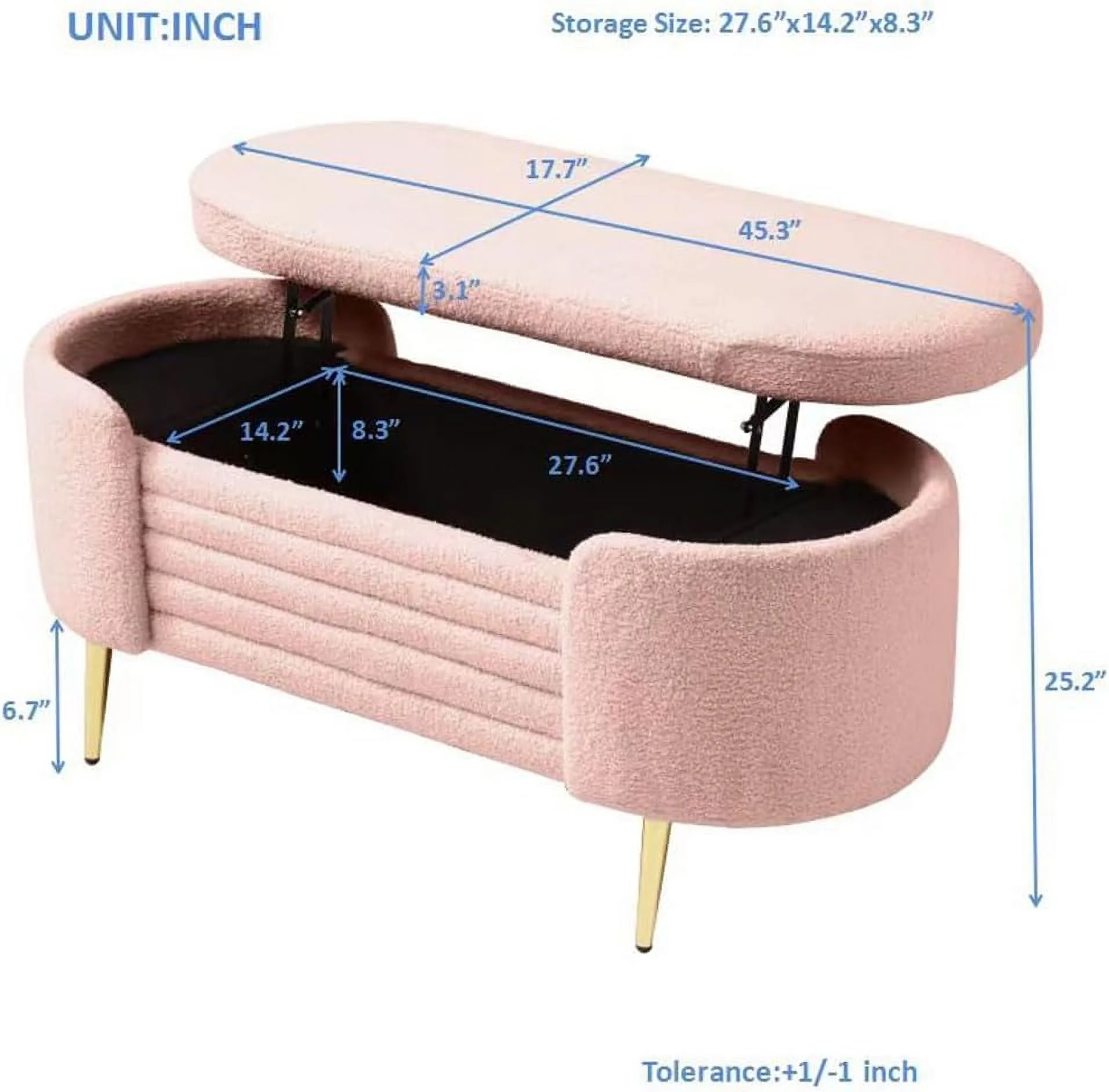 Sumdeal 43.5" Storage Ottoman Bench with 250lb Seating, Linen Upholstered Wood Legs Safety Hinge Flip Top Oval Foot Rest Long Stool for Sofa Couch Bedroom End of Bed Living Room Entryway, White - Image 45
