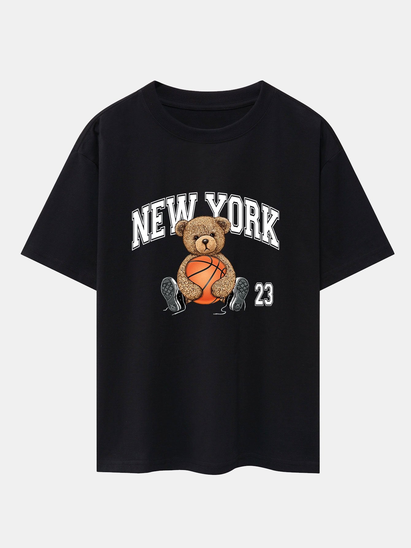 New York Basketball Bear Print Heavy Weight Oversize T-Shirt
