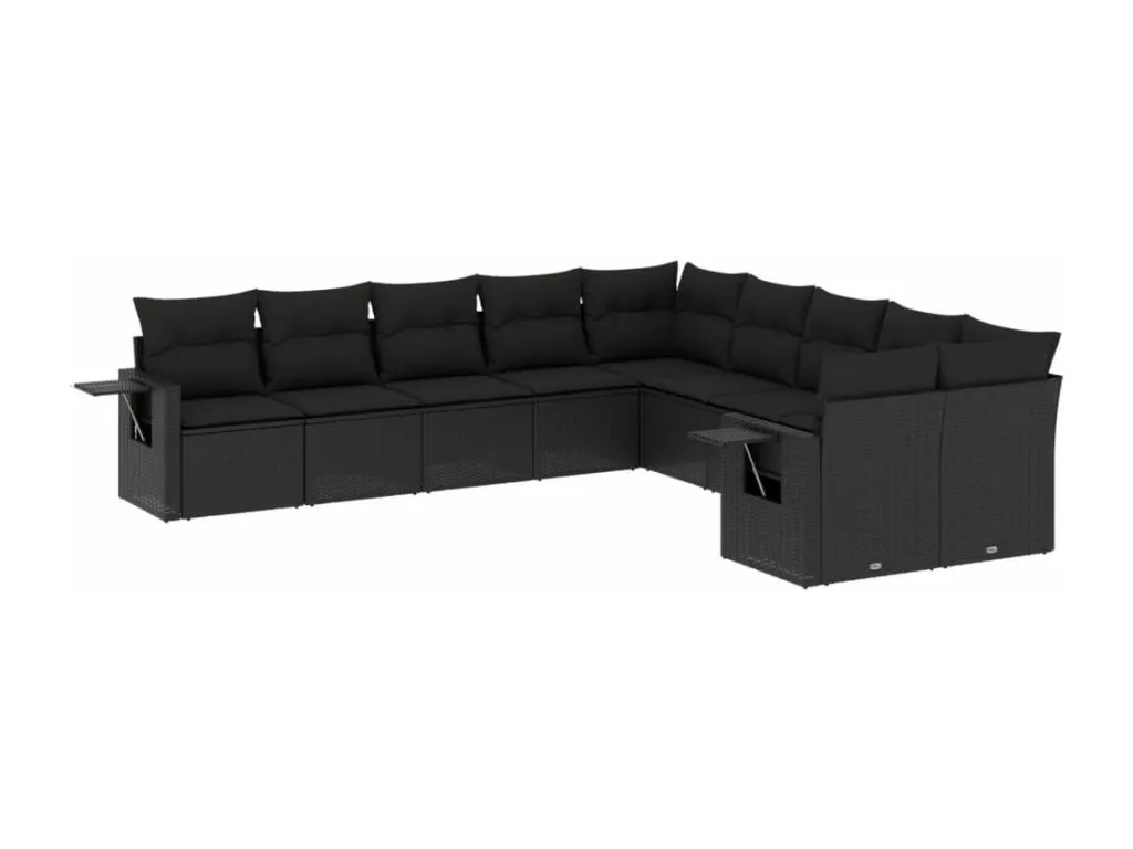 Conjunto de sofás de exterior de 10 piezas con cojines en ratán sintético negro  FO3008098