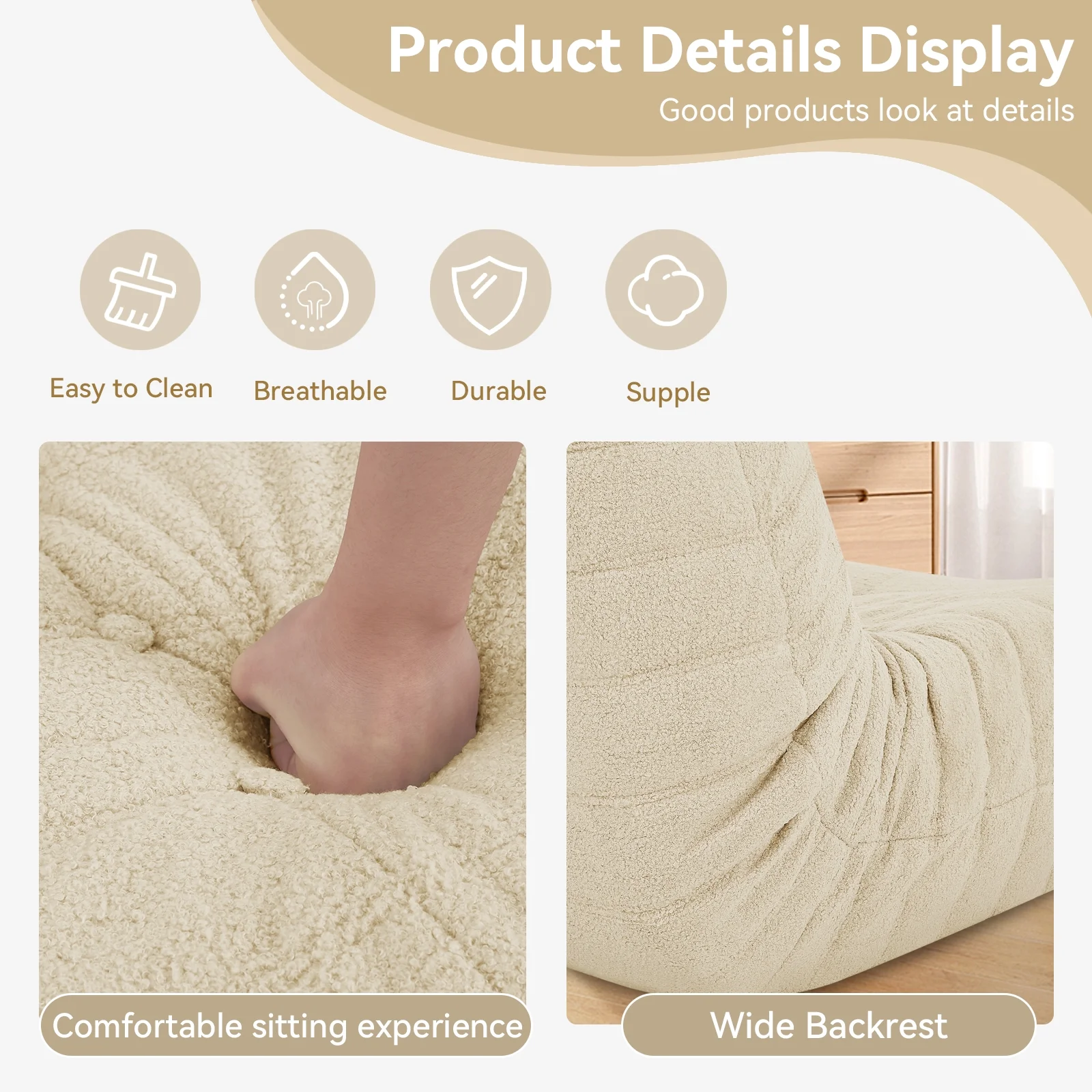 VFD Bean Bag Chairs for Adults, Beanbag Chair with Ottoman Lounge Sofa Memory Foam Comfy Reading Chair for Bedroom & Living Room, Lazy Floor Sofa Couch - Image 12
