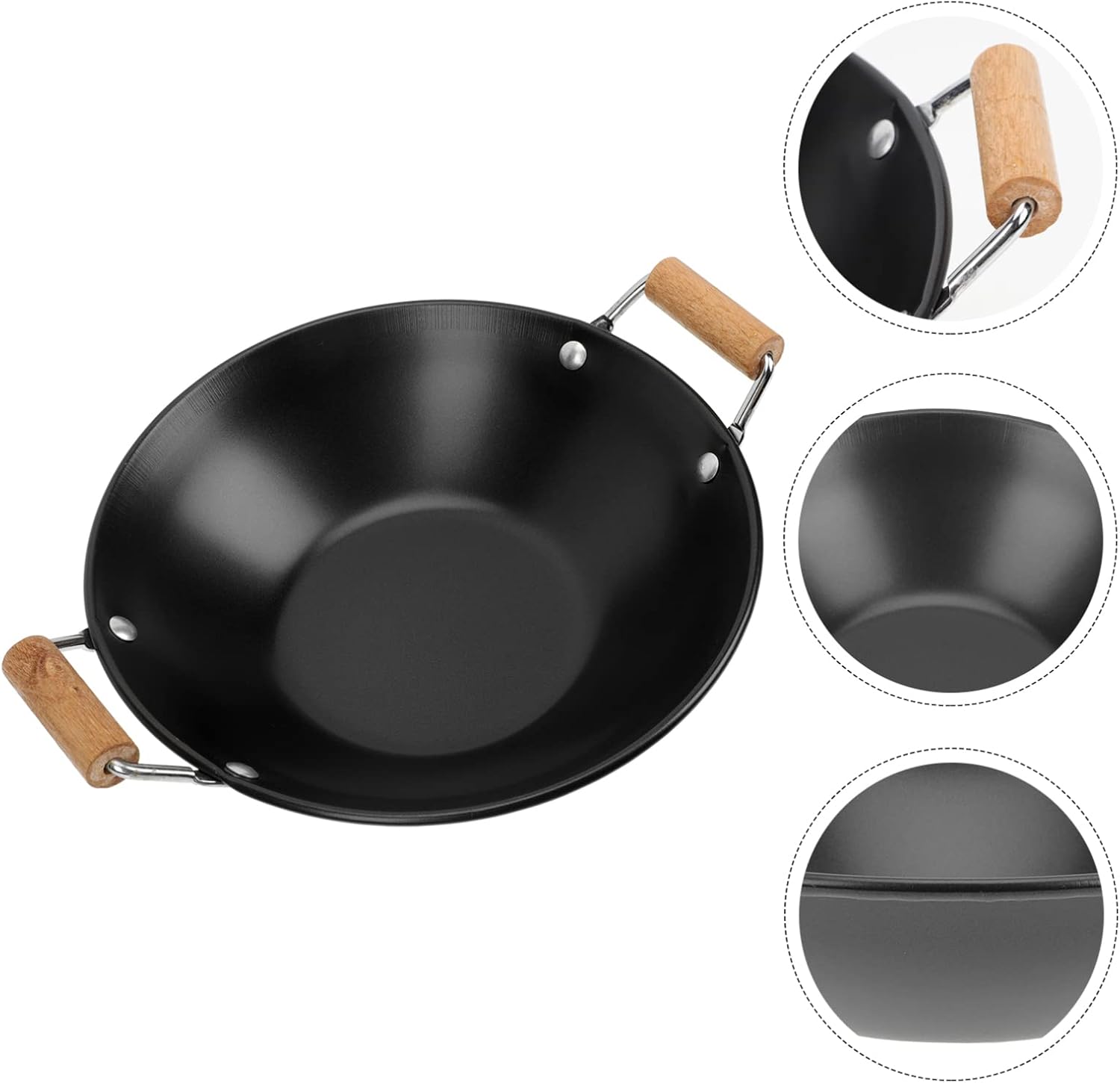 DOITOOL Japanese Shabu Pot Carbon Steel Wok Pan Stir Fry Pans with Wooden Handle Stainless Steel Pot Kitchen Cookware 9 X 11 Inch Japanese Soup Pots