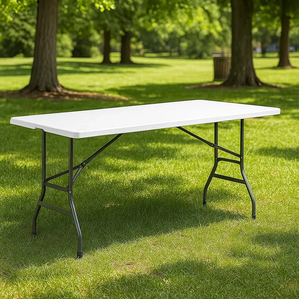 Mesa de picnic,blanca,plástico con acero,exterior,180x70x74 cm