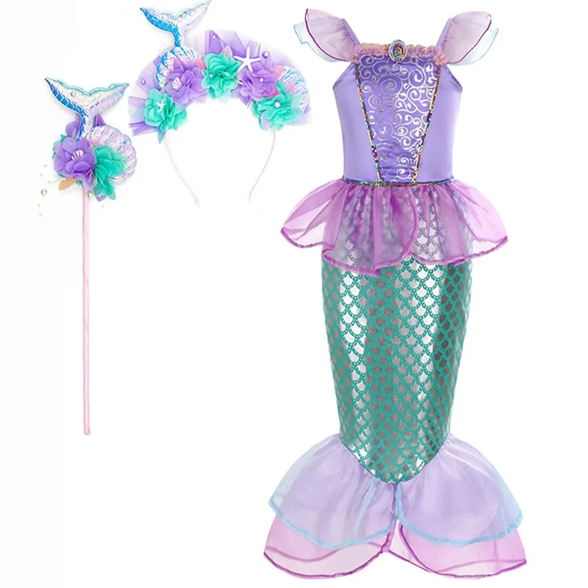 Halloween Costumes Girls Mermaid Dress Costume - Image 4 Halloween Costumes Girls Mermaid Dress Costume - Image 4
