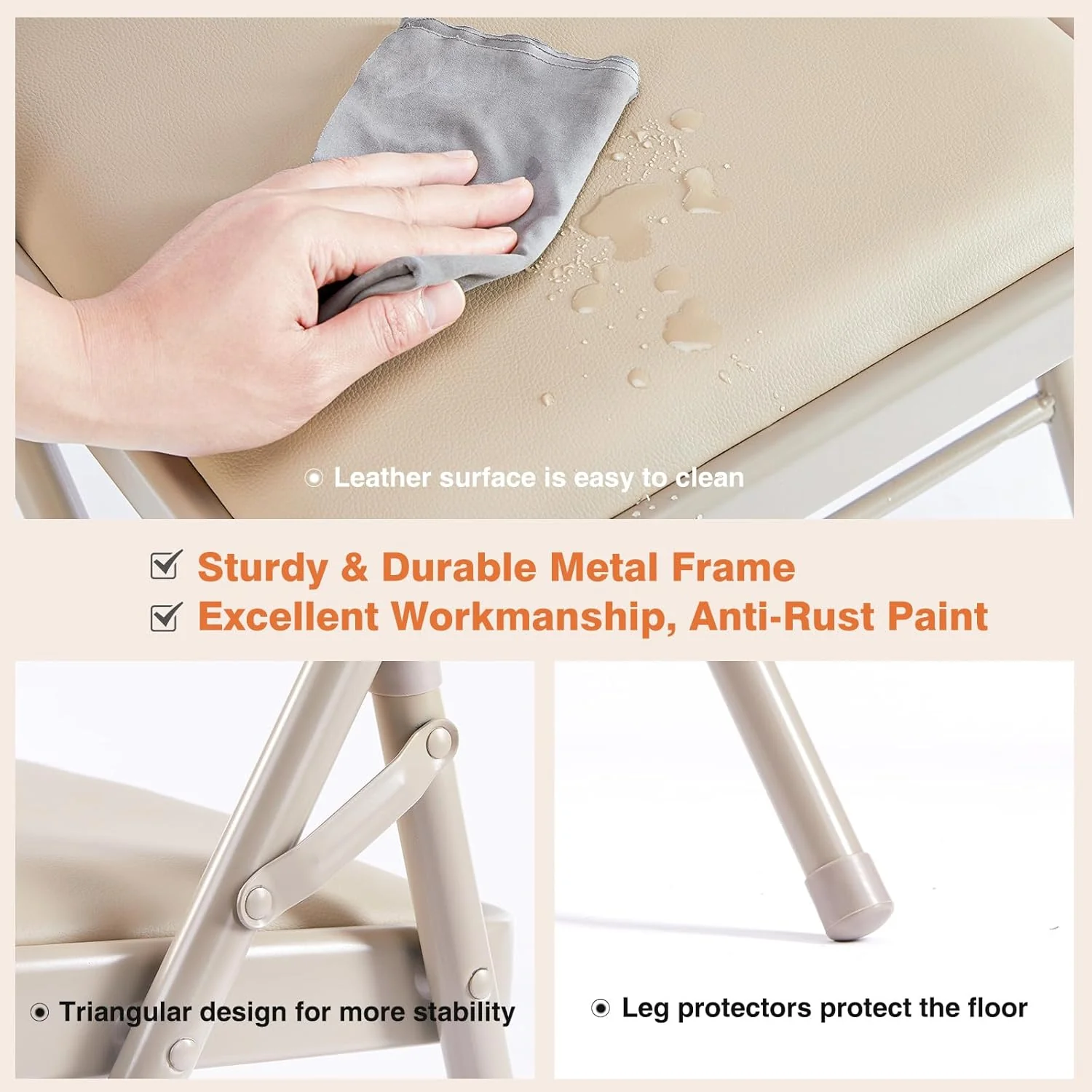 Sweetcrispy Folding Chair 12 Pack, Leather Padded Folding Chairs, Sturdy Metal Foldable Chairs