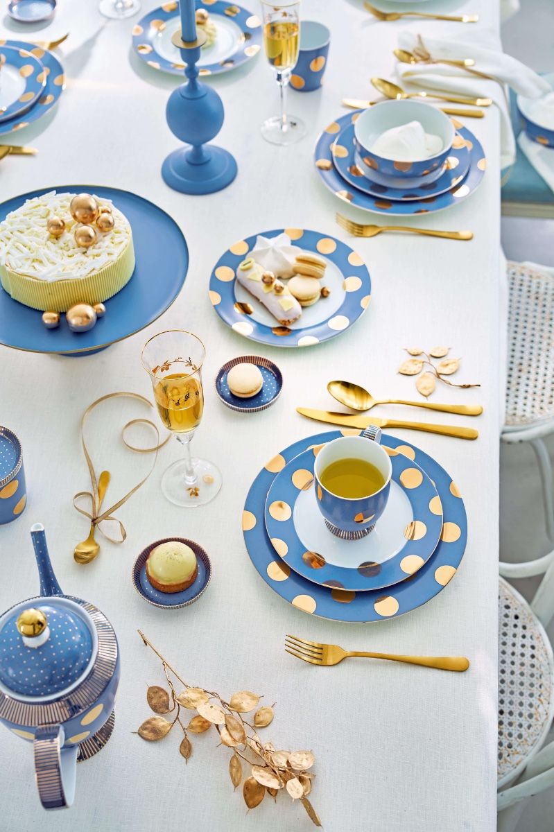 Set/2 Plates Dot Delight Light Blue/Gold 23cm