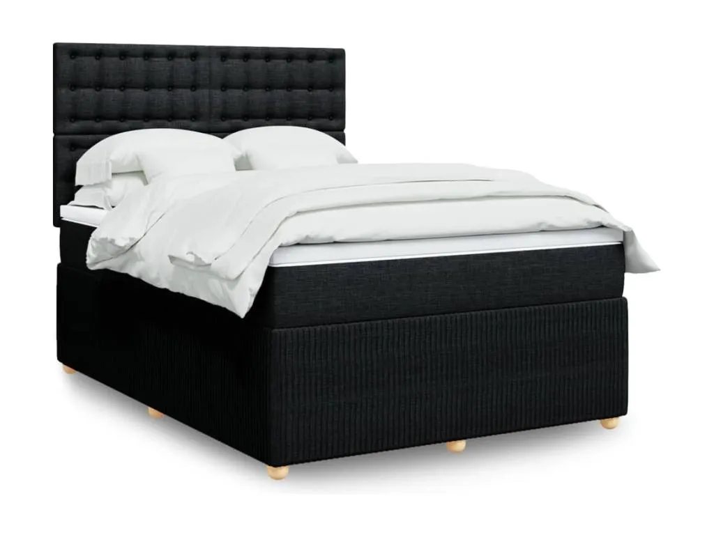 Cama box spring con colchón en tela negra 140x190 cm. kbs3519165