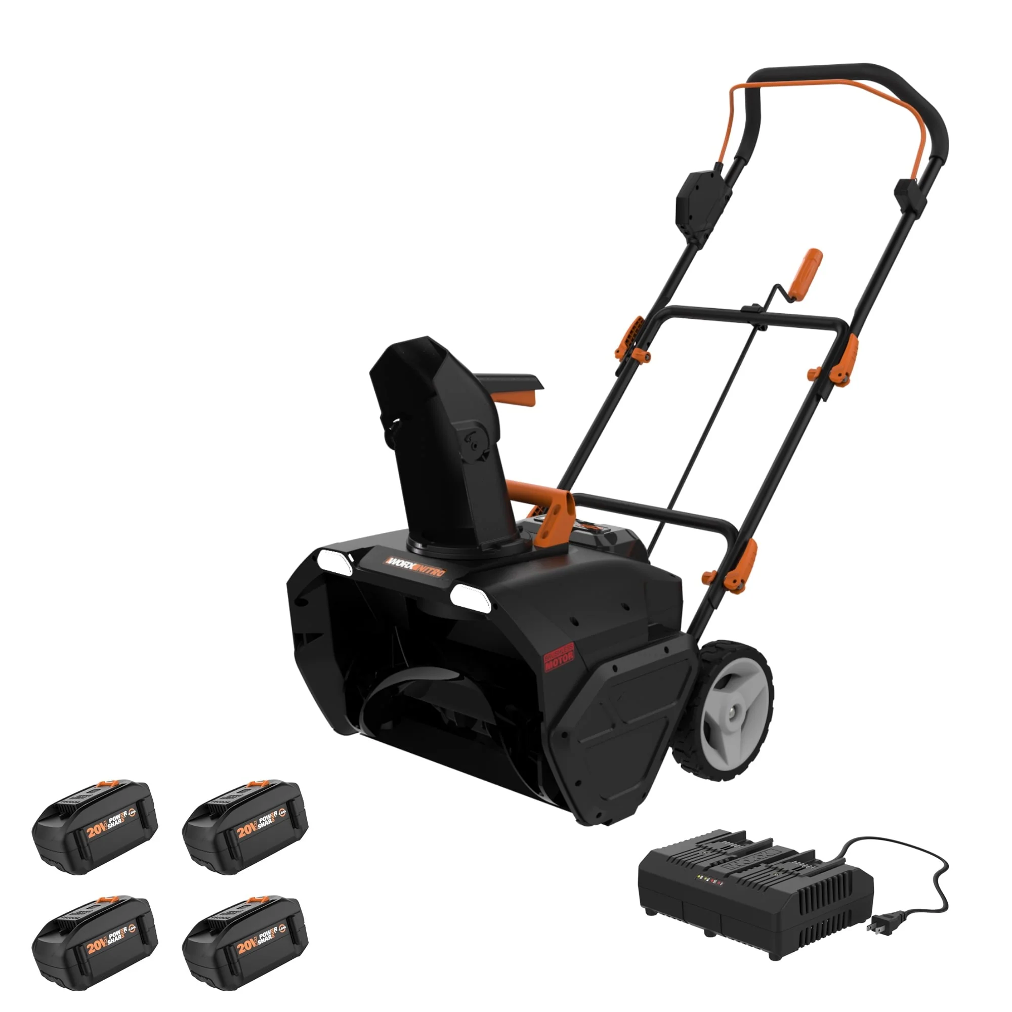 Worx WO7131.1 40V Power Share 20" Cordless Snow Blower with Brushless Motor (4 Batteries Charger Included)