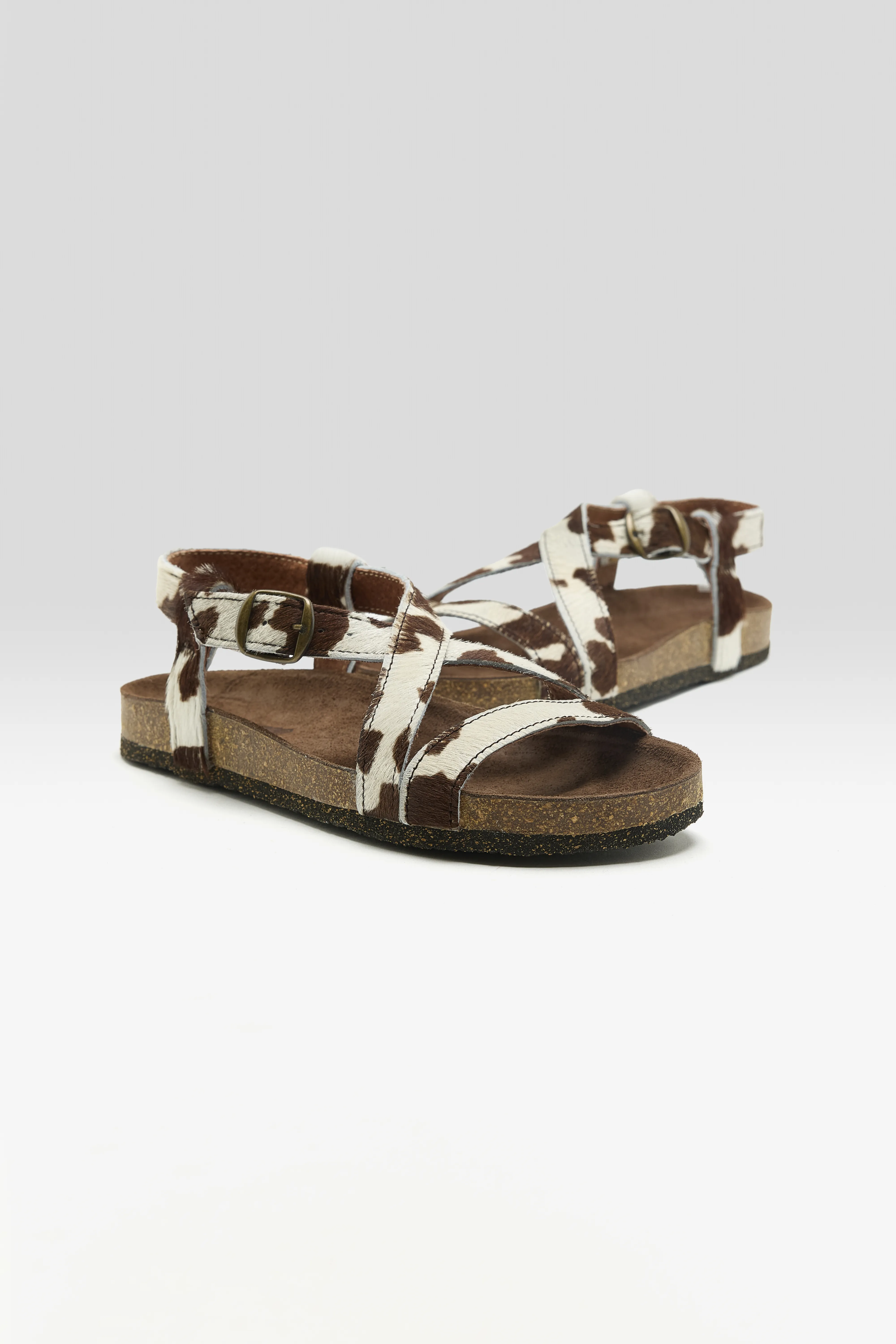 Bellerose Cowprint Ponyhair Cross Strap Sandals  (261 / W / WHITE)