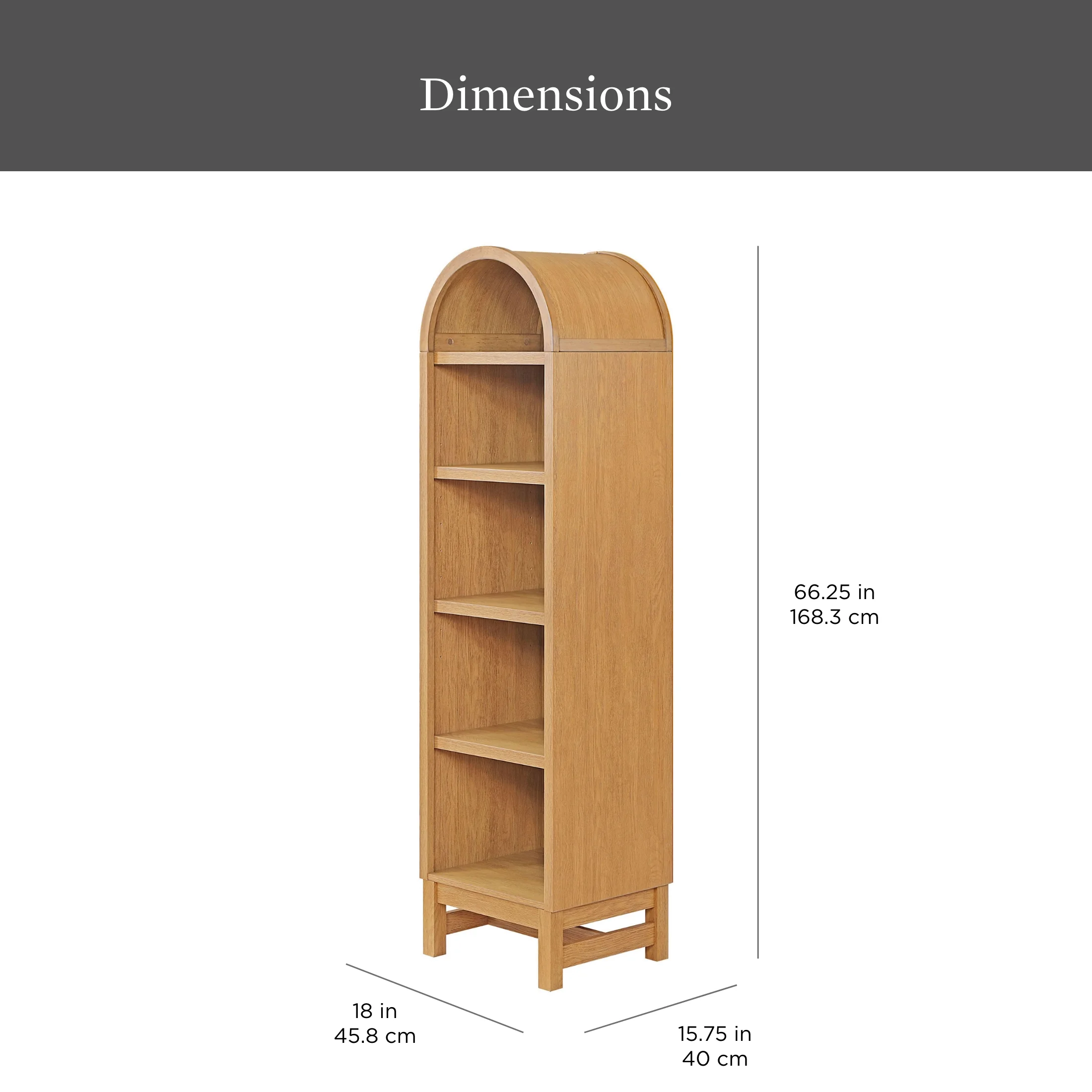 Better Homes & Gardens Juliet Narrow Arch Bookcase, Rich Black and Light Honey - Image 26